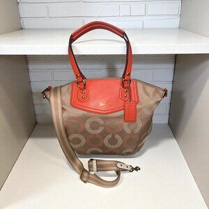Coach Ashley Dotted OP Art North South Satchel F25183 Orange Leather + Tag Strap